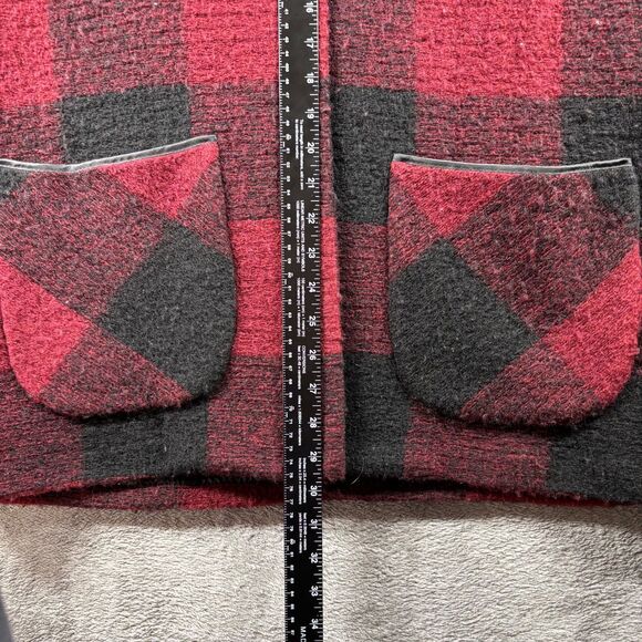 Soft Surroundings Women Jacket Coat Hardey Buffalo Plaid Wool Red Black Large - Picture 8 of 11
